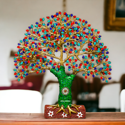 Tree decor brass with Stone Work statue - 19 Inches Nikuressence