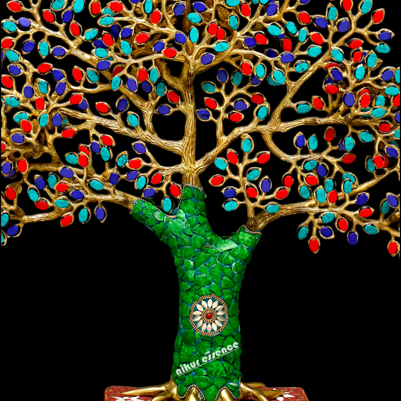 Tree decor brass with Stone Work statue - 19 Inches Nikuressence