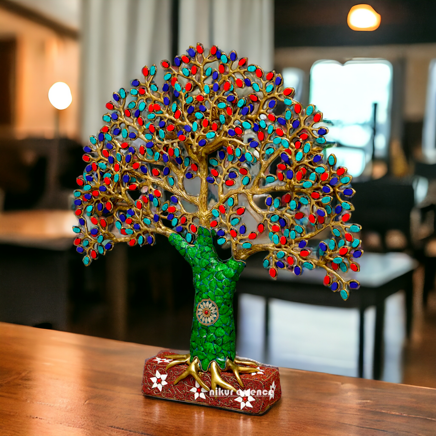 Tree decor brass with Stone Work statue - 19 Inches Nikuressence