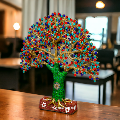 Tree decor brass with Stone Work statue - 19 Inches Nikuressence