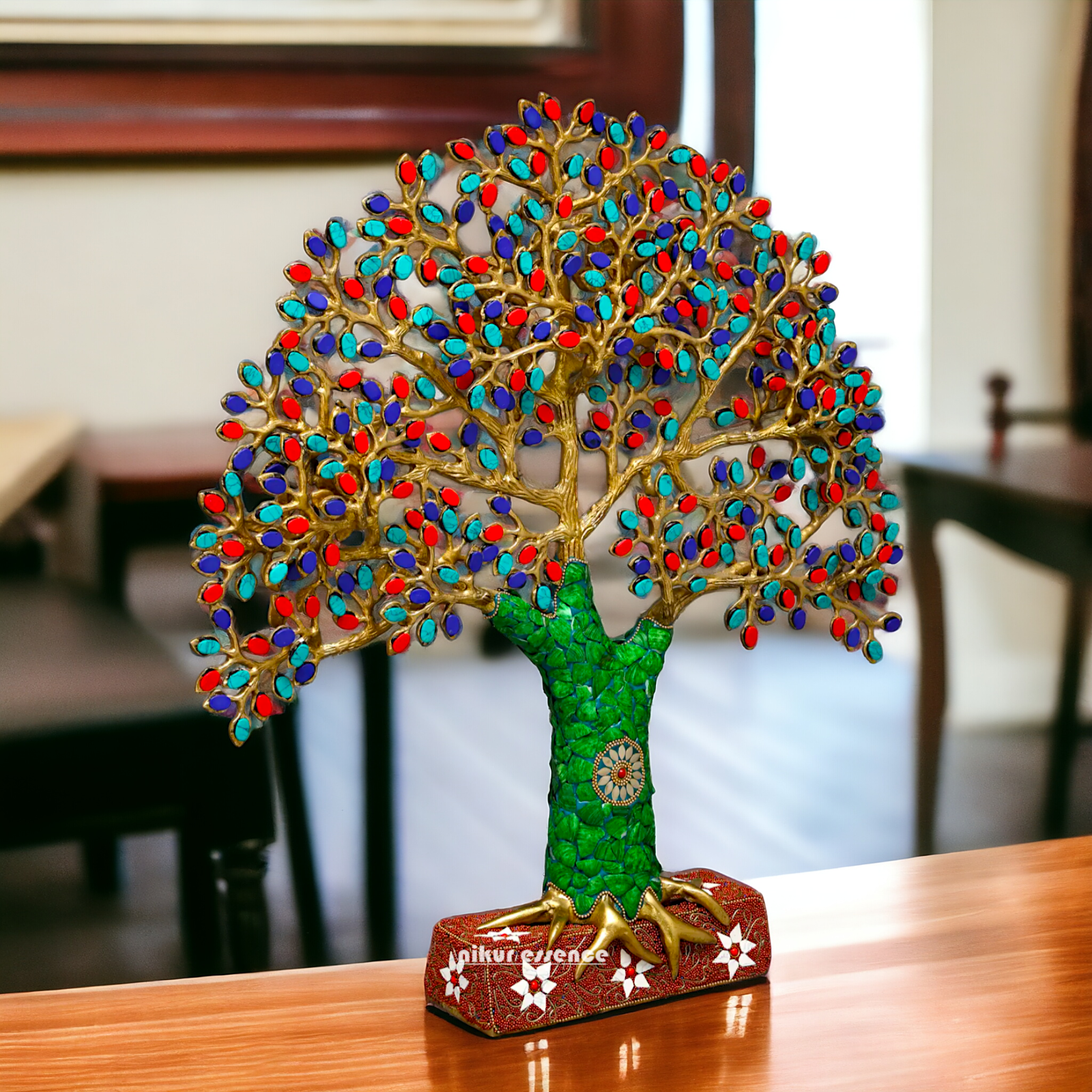 Tree decor brass with Stone Work statue - 19 Inches Nikuressence