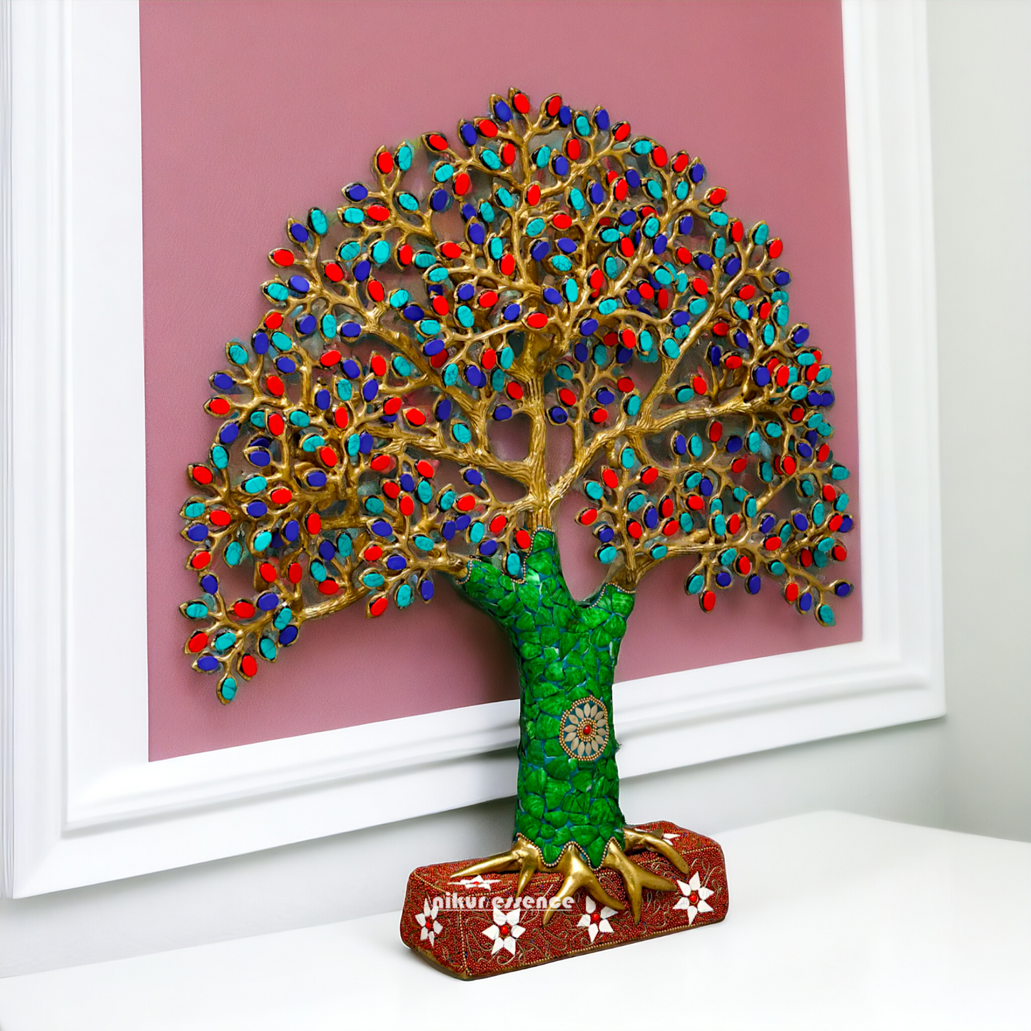 Tree decor brass with Stone Work statue - 19 Inches Nikuressence