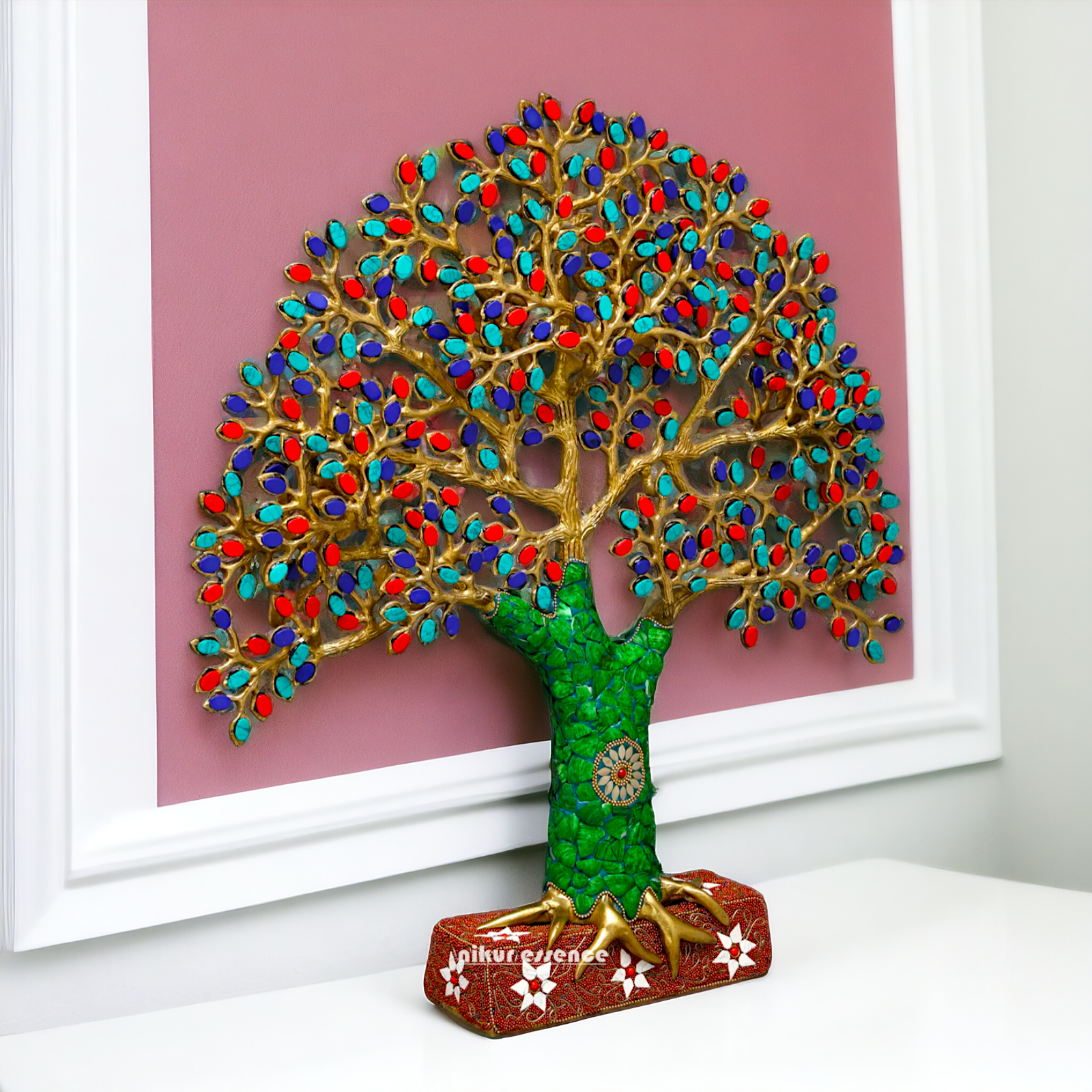 Tree decor brass with Stone Work statue - 19 Inches Nikuressence