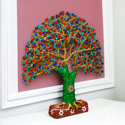 Tree decor brass with Stone Work statue - 19 Inches Nikuressence