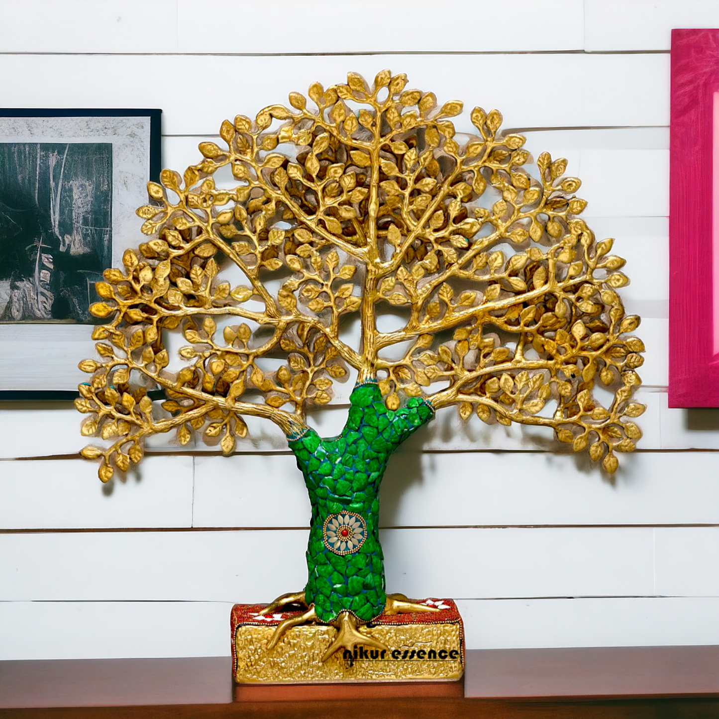 Tree decor brass with Stone Work statue - 19 Inches Nikuressence