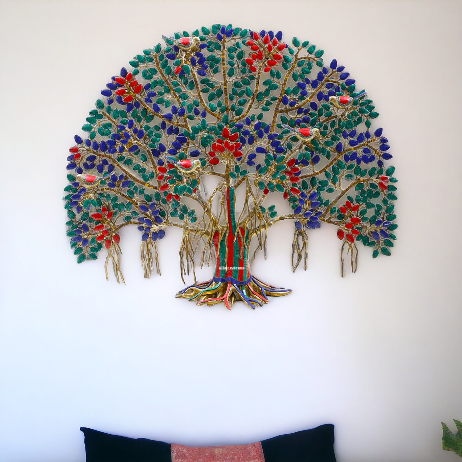 Big Tree wall hanging brass with Stone Work statue - 34 Inches Nikuressence