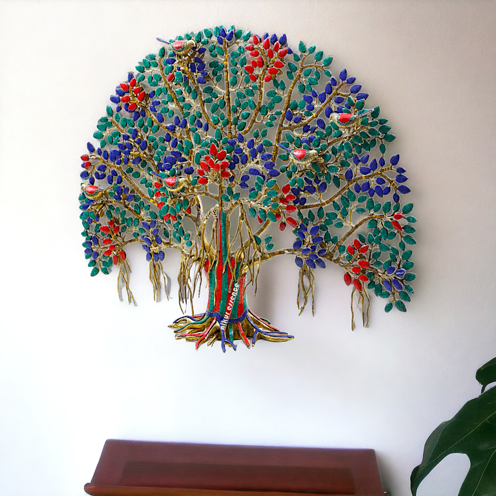 Big Tree wall hanging brass with Stone Work statue - 34 Inches Nikuressence