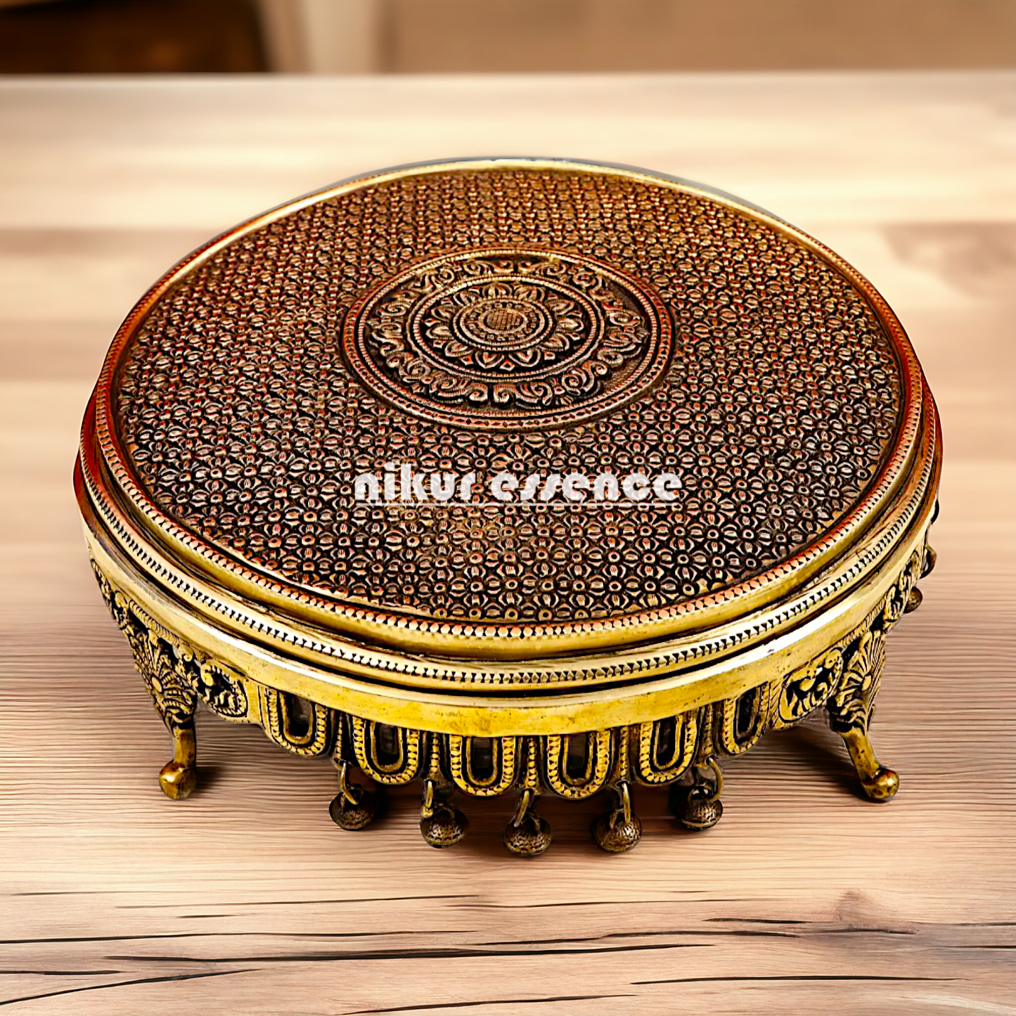 Pure Brass pedestal chowki with Bells Ghungroo - 13 Inches Nikuressence
