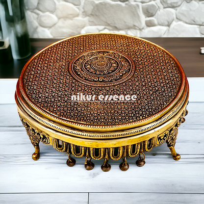 Pure Brass pedestal chowki with Bells Ghungroo - 13 Inches Nikuressence
