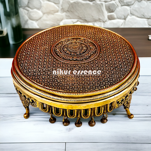 Pure Brass pedestal chowki with Bells Ghungroo - 13 Inches Nikuressence