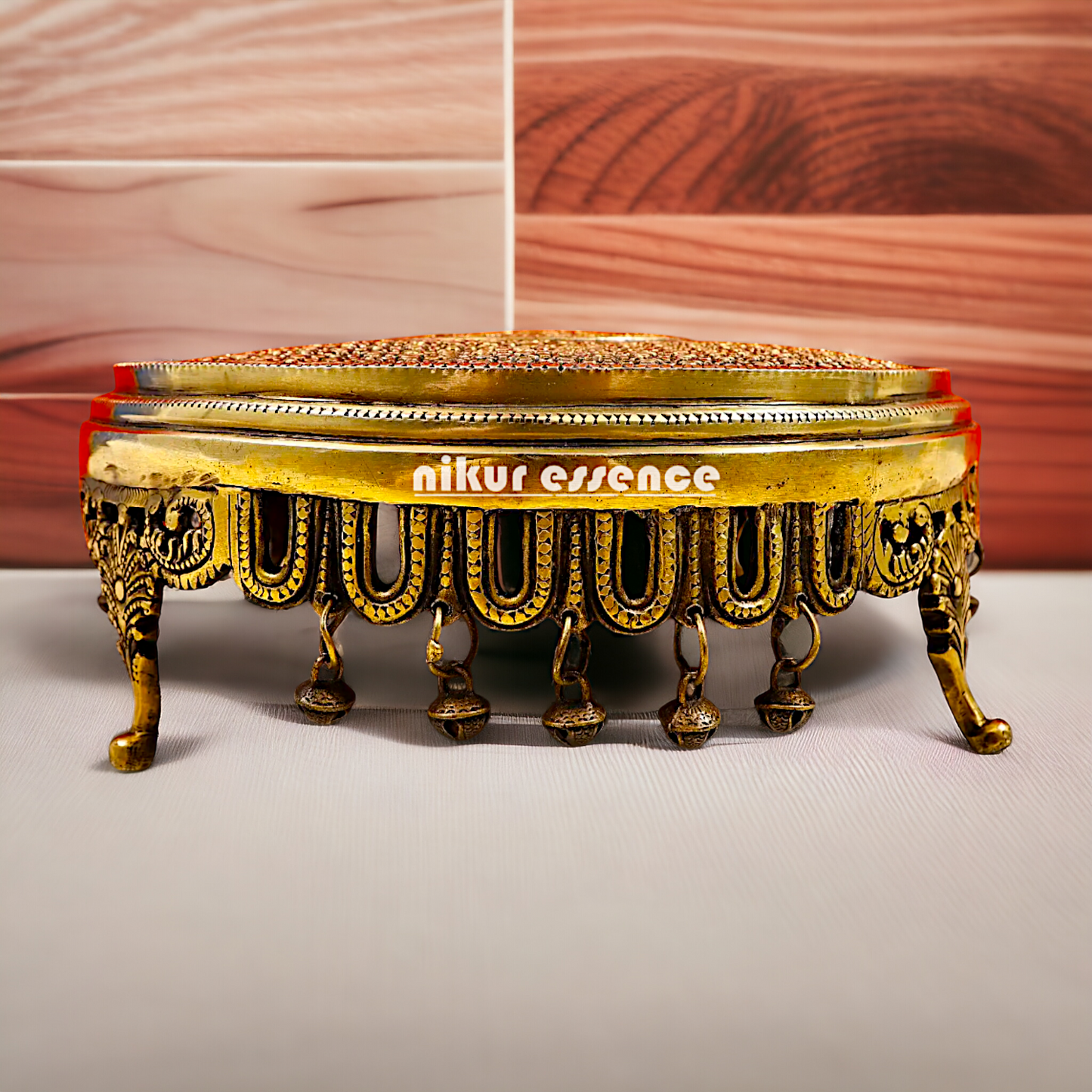 Pure Brass pedestal chowki with Bells Ghungroo - 13 Inches Nikuressence