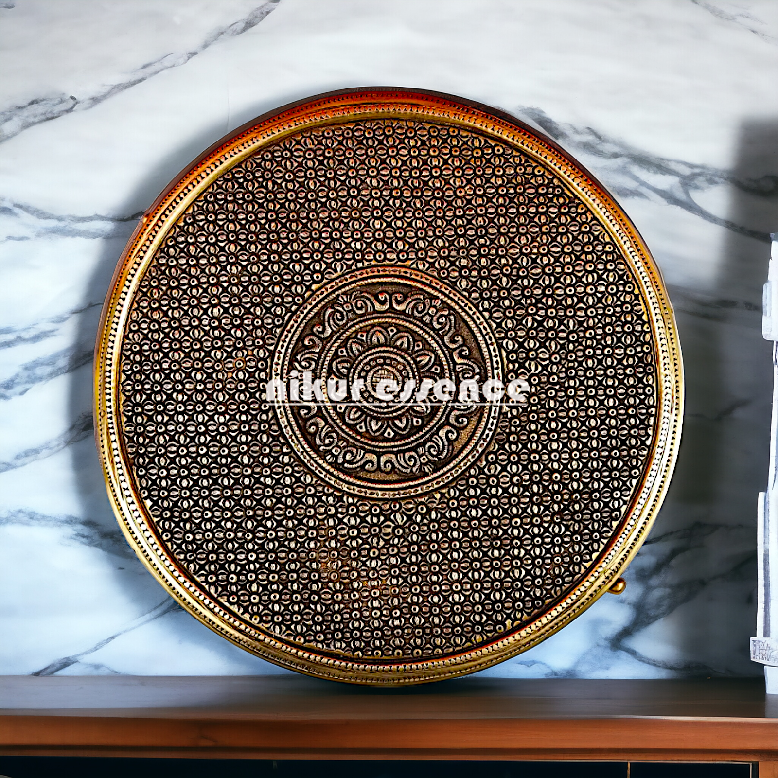 Pure Brass pedestal chowki with Bells Ghungroo - 13 Inches Nikuressence