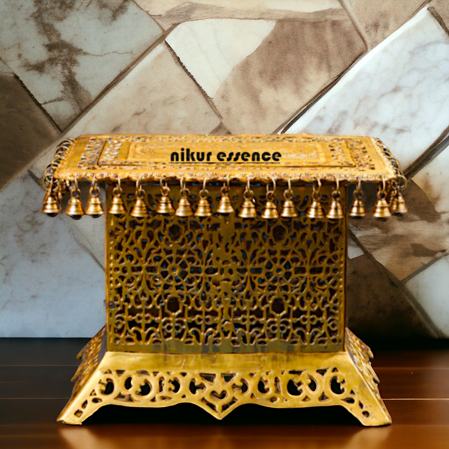 Brass chawki chowki stand with Bells Ghungroo - 15 Inches Nikuressence