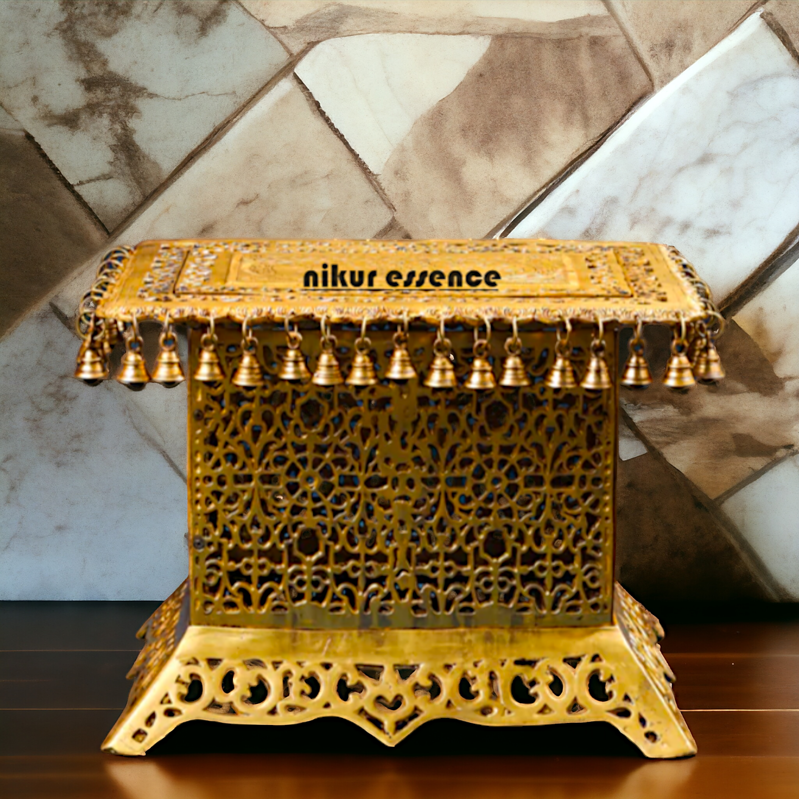 Brass chawki chowki stand with Bells Ghungroo - 15 Inches Nikuressence