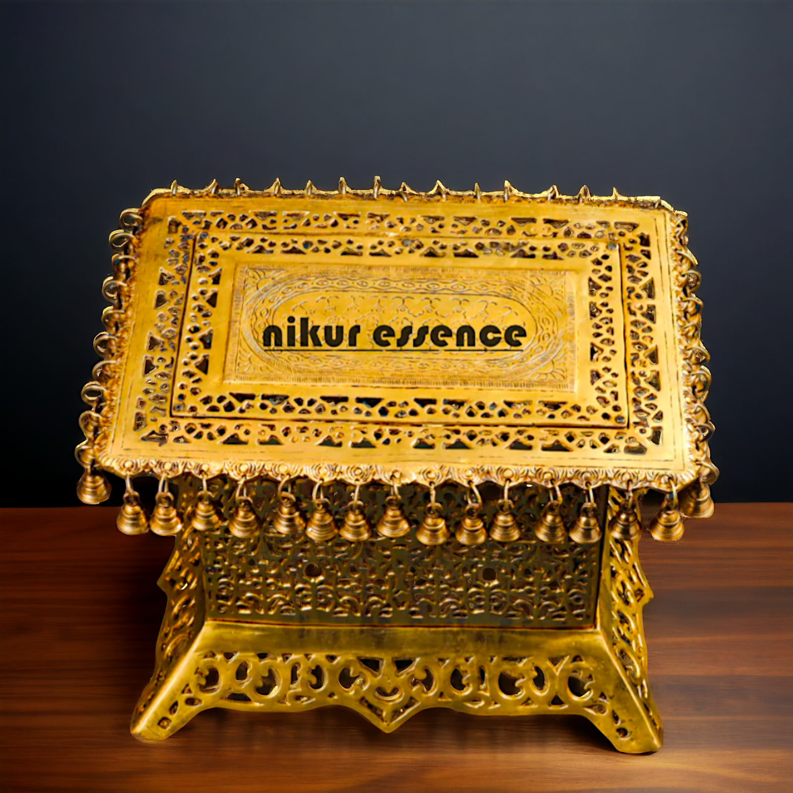 Brass chawki chowki stand with Bells Ghungroo - 15 Inches Nikuressence