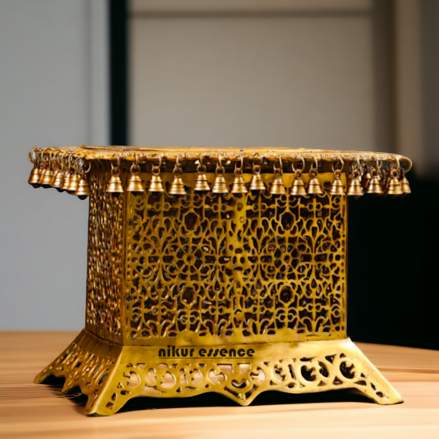Brass chawki chowki stand with Bells Ghungroo - 15 Inches Nikuressence