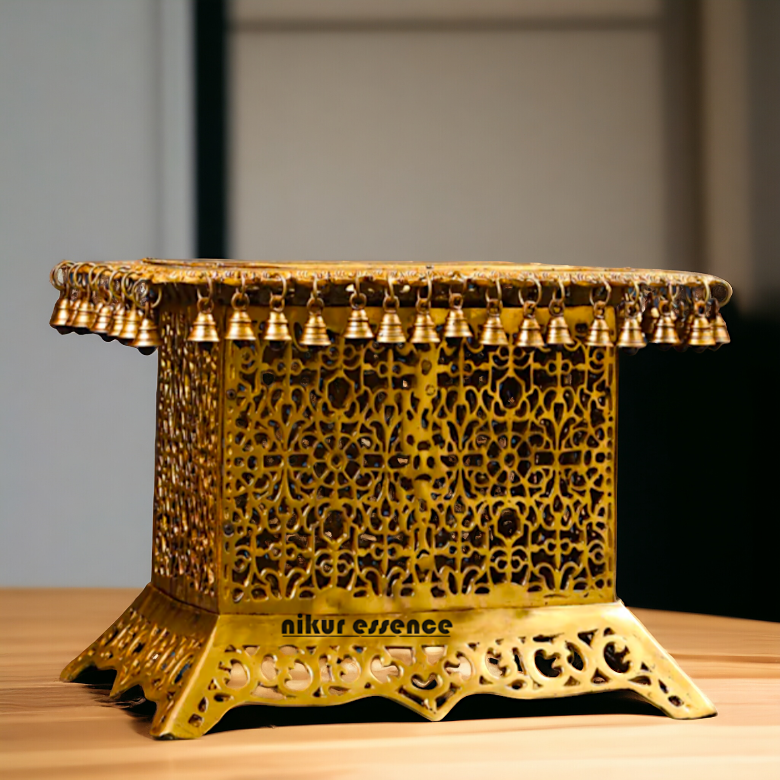 Brass chawki chowki stand with Bells Ghungroo - 15 Inches Nikuressence