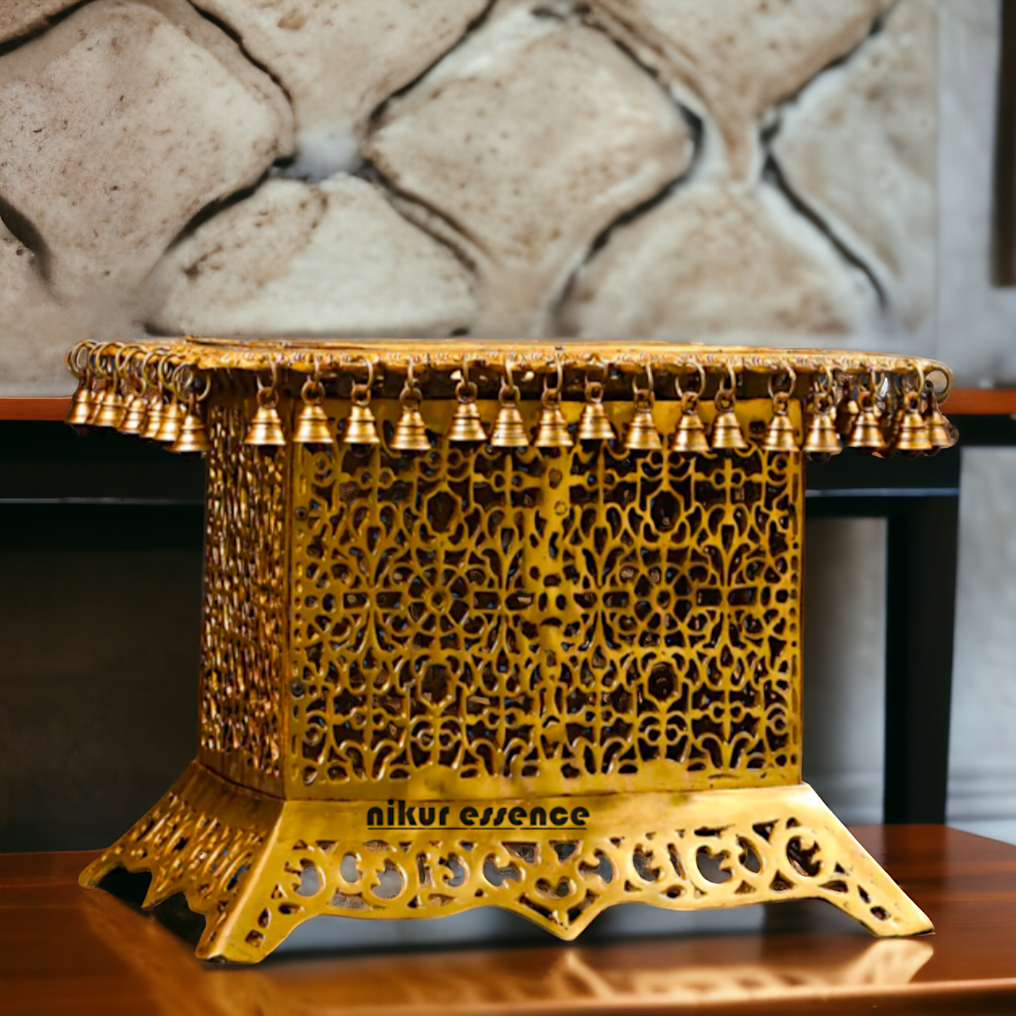 Brass chawki chowki stand with Bells Ghungroo - 15 Inches Nikuressence