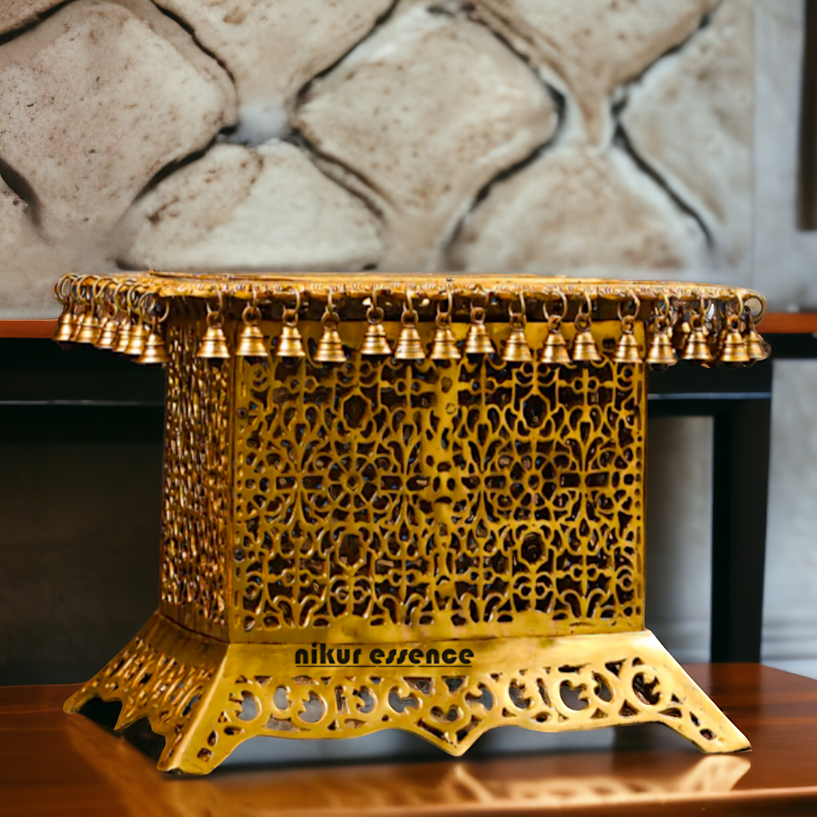 Brass chawki chowki stand with Bells Ghungroo - 15 Inches Nikuressence