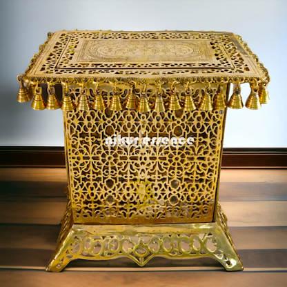 Big Bhagwan chowki stand with Ghungroo solid Brass - 20 Inches Nikuressence
