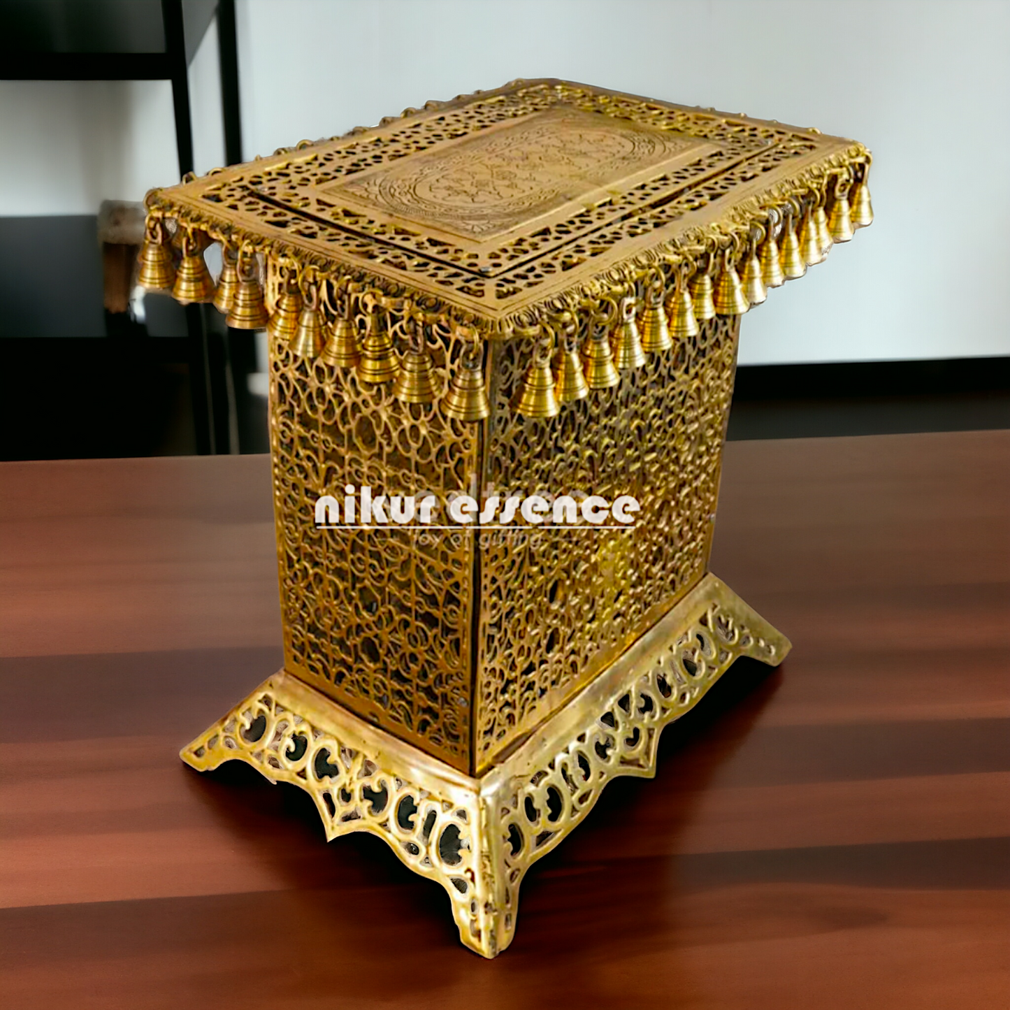 Big Bhagwan chowki stand with Ghungroo solid Brass - 20 Inches Nikuressence