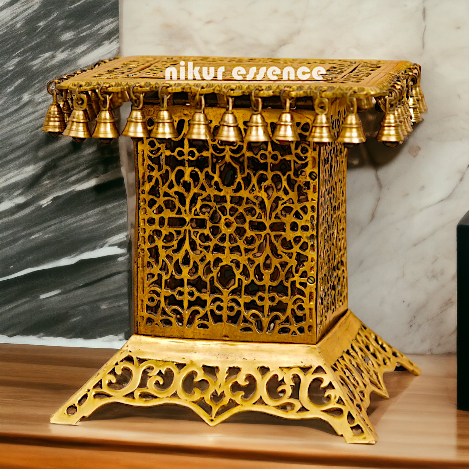 Mandir chowki table with stand pure Brass - 15 inches Nikuressence