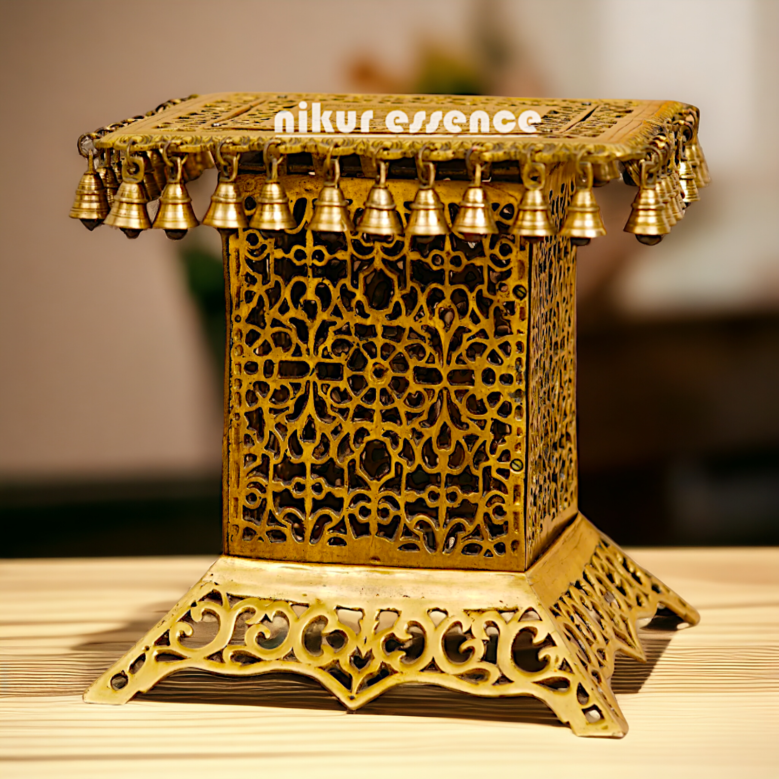 Mandir chowki table with stand pure Brass - 15 inches Nikuressence