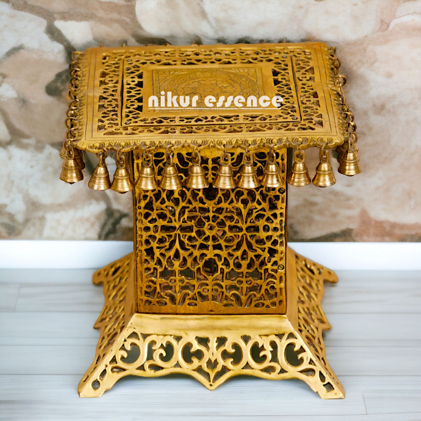 Mandir chowki table with stand pure Brass - 15 inches Nikuressence