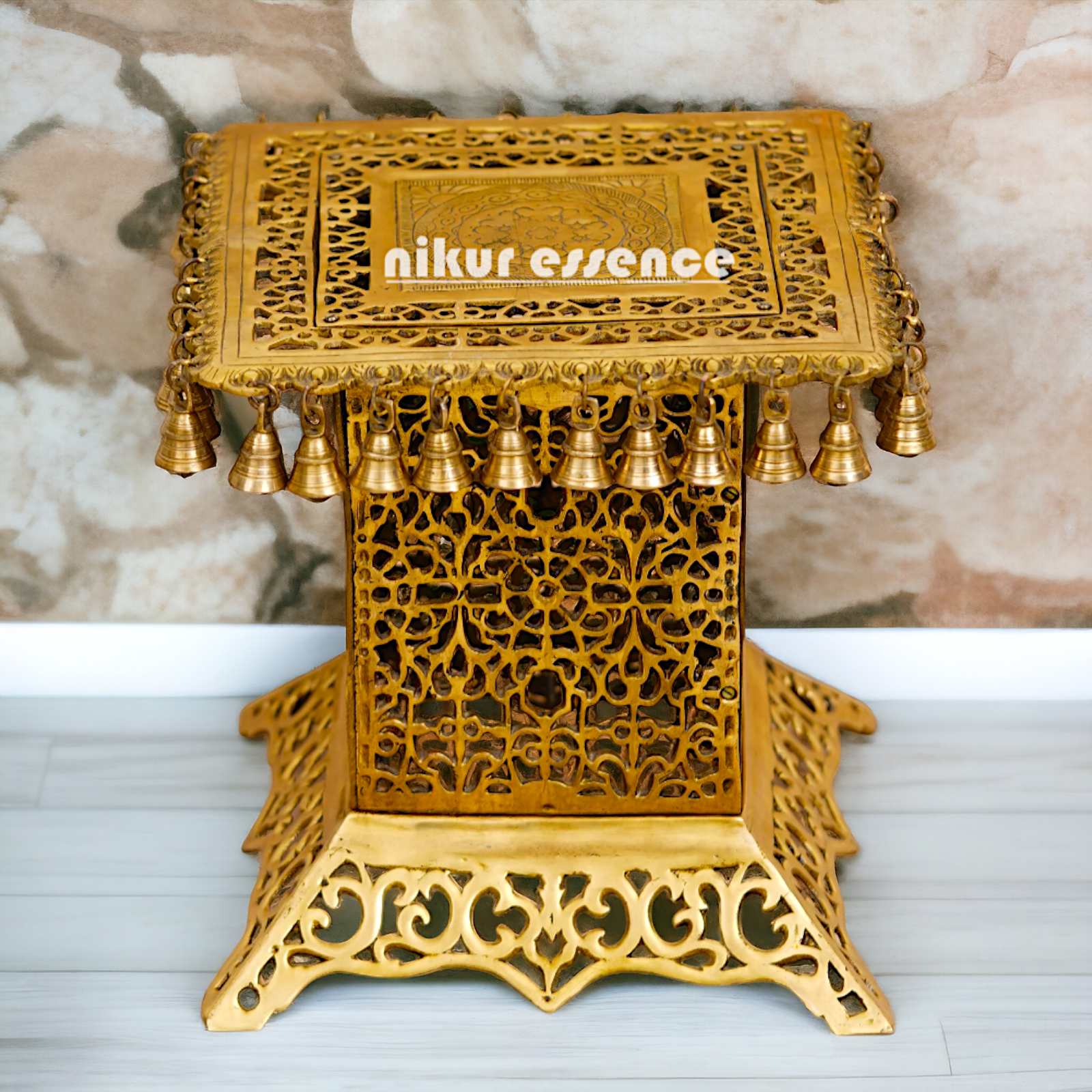 Mandir chowki table with stand pure Brass - 15 inches Nikuressence