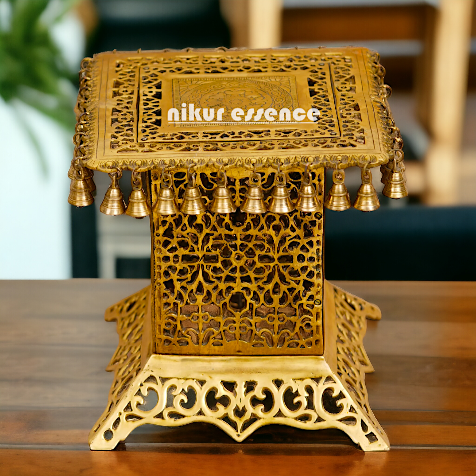 Mandir chowki table with stand pure Brass - 15 inches Nikuressence