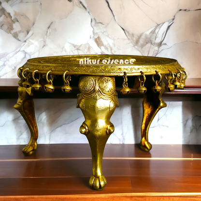 Pedestal Chowki with Elephant pillars stand Brass - 11 inches Nikuressence
