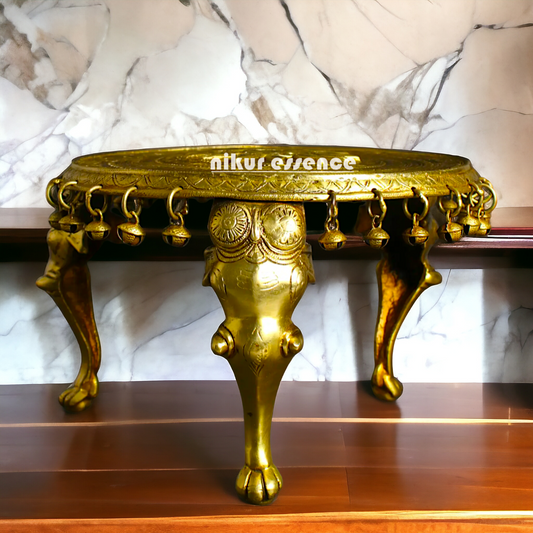 Pedestal Chowki with Elephant pillars stand Brass - 11 inches Nikuressence