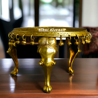 Pedestal Chowki with Elephant pillars stand Brass - 11 inches Nikuressence