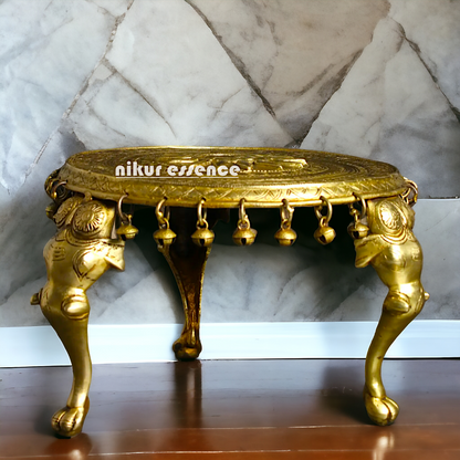 Pedestal Chowki with Elephant pillars stand Brass - 11 inches Nikuressence