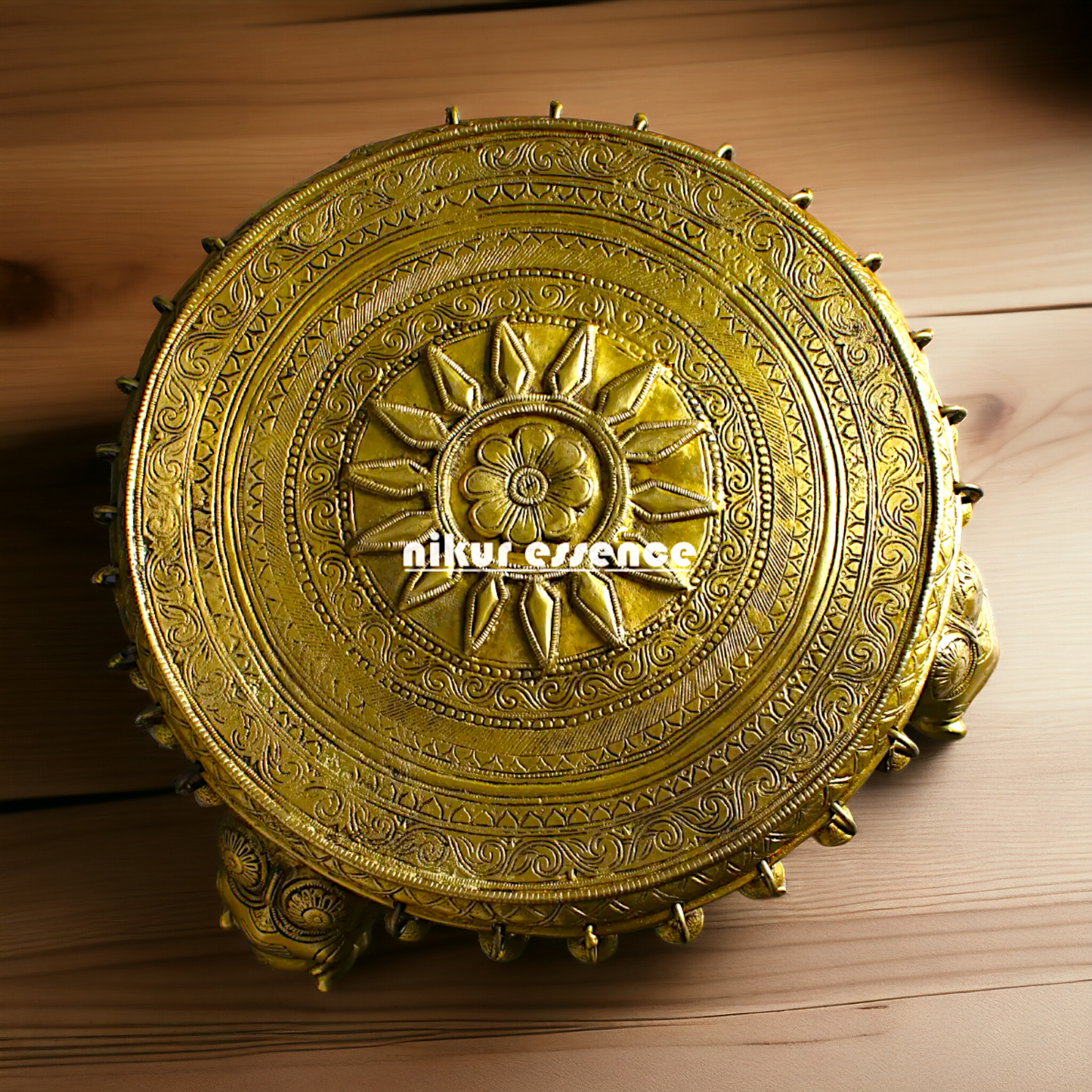 Pedestal Chowki with Elephant pillars stand Brass - 11 inches Nikuressence