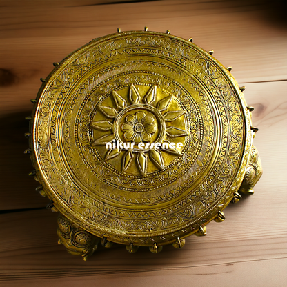 Pedestal Chowki with Elephant pillars stand Brass - 11 inches Nikuressence