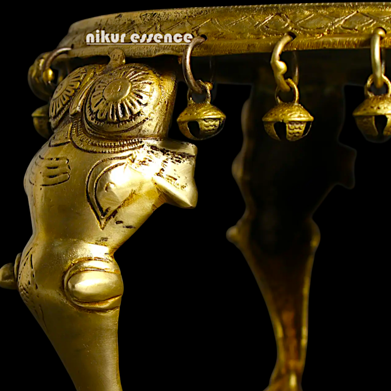 Pedestal Chowki with Elephant pillars stand Brass - 11 inches Nikuressence