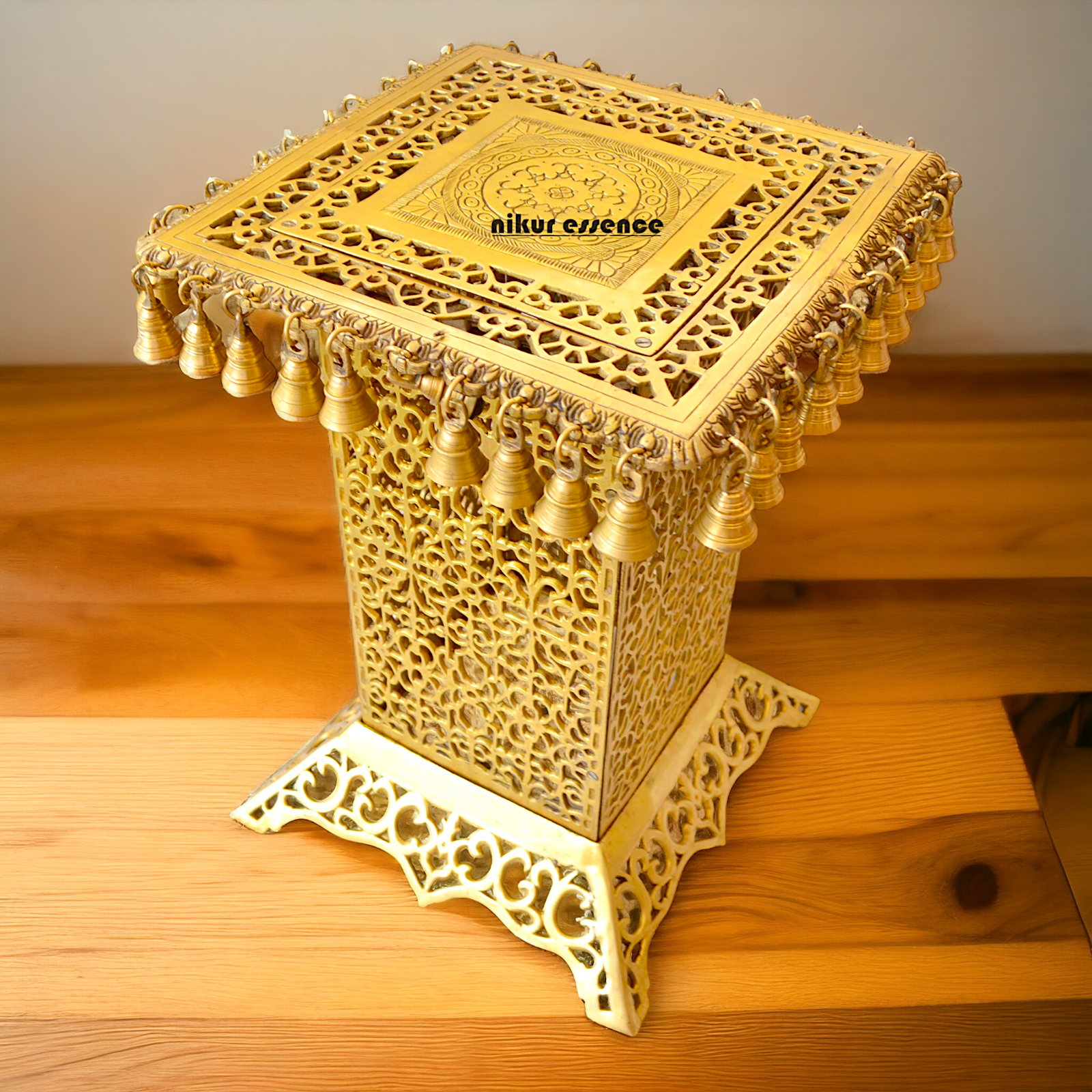 Large Chowki with Bells Solid Brass - 20 inches Nikuressence