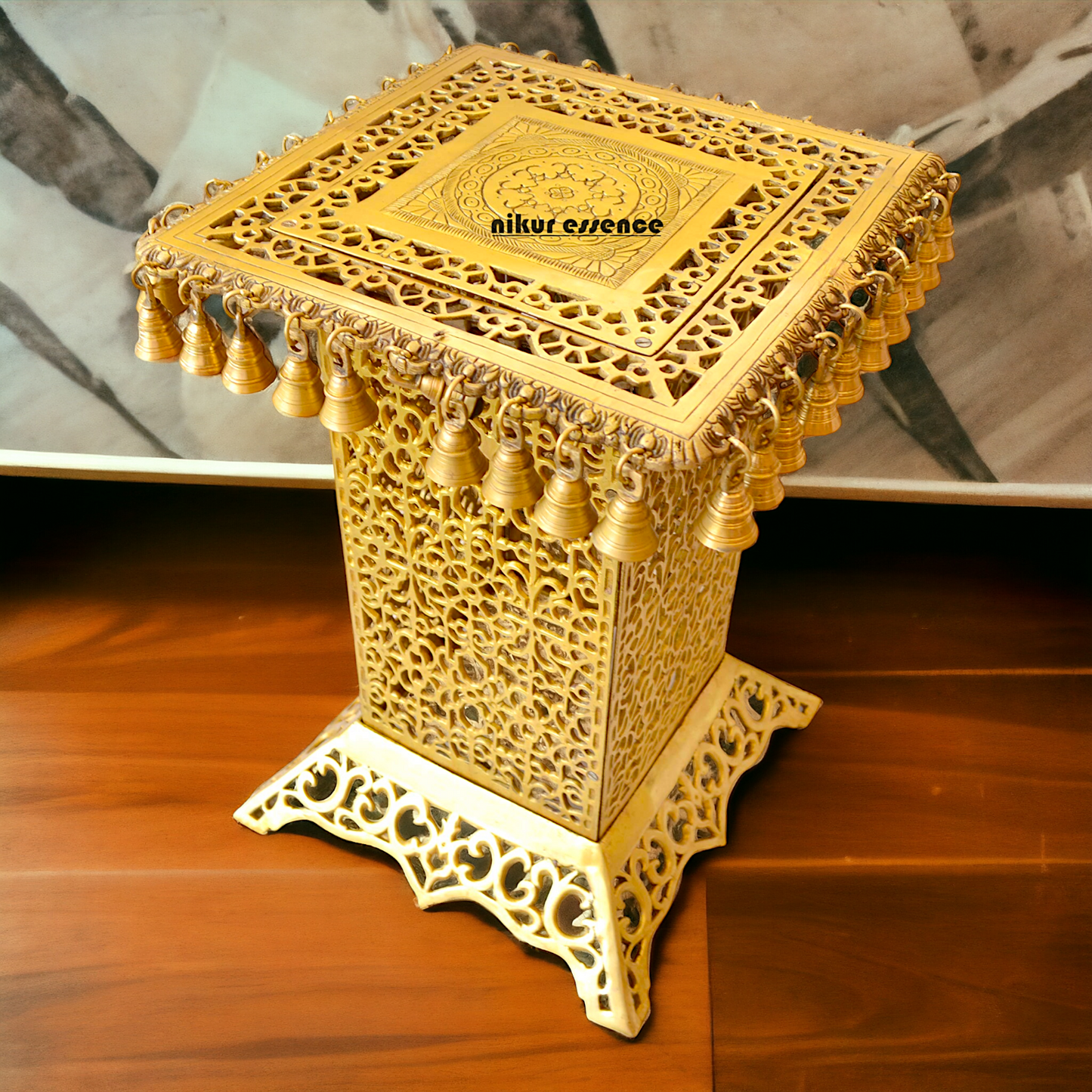 Large Chowki with Bells Solid Brass - 20 inches Nikuressence