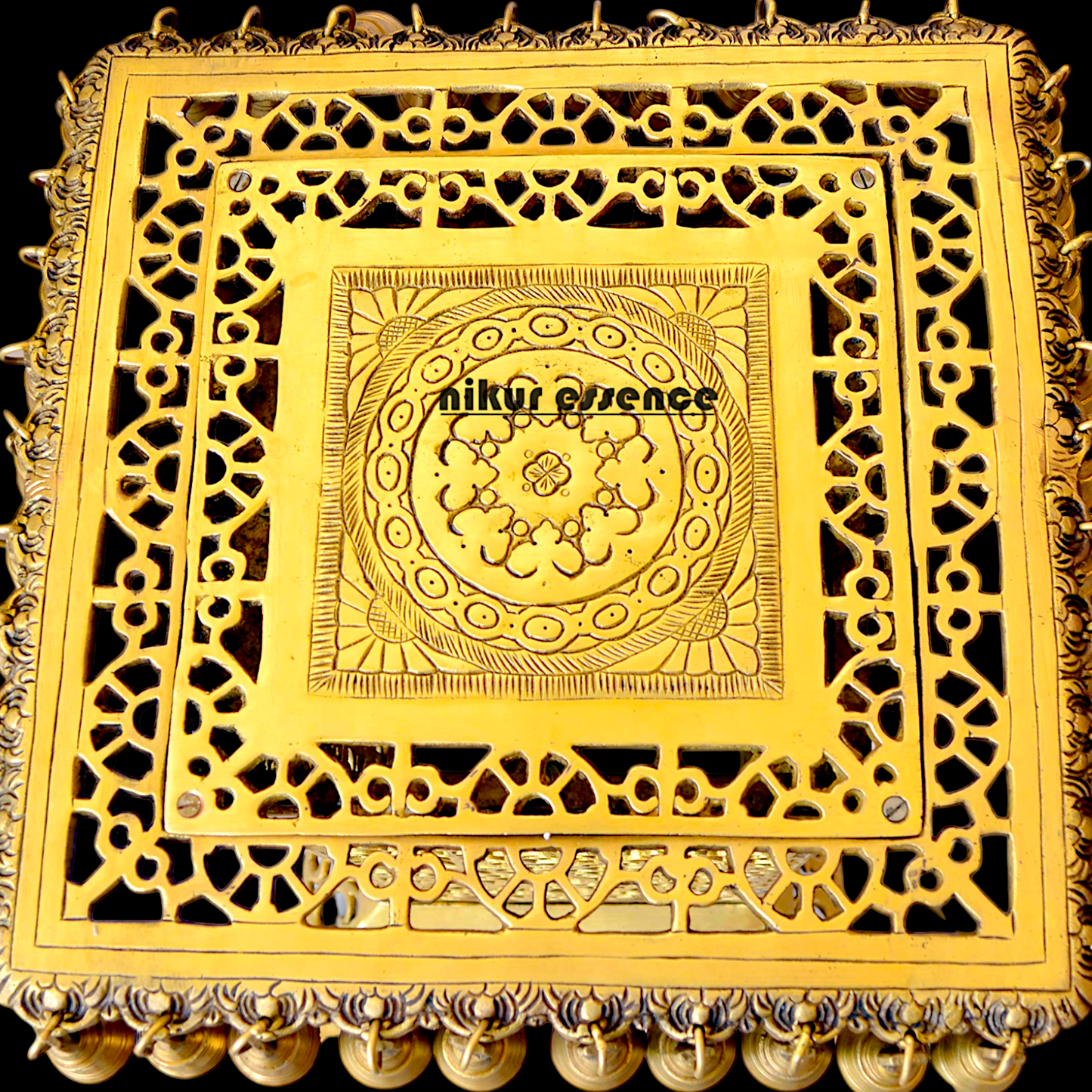 Large Chowki with Bells Solid Brass - 20 inches Nikuressence