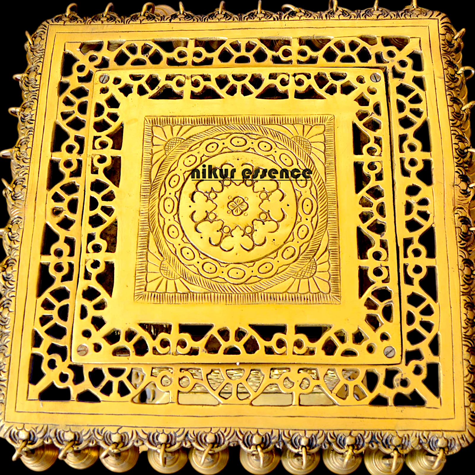 Large Chowki with Bells Solid Brass - 20 inches Nikuressence