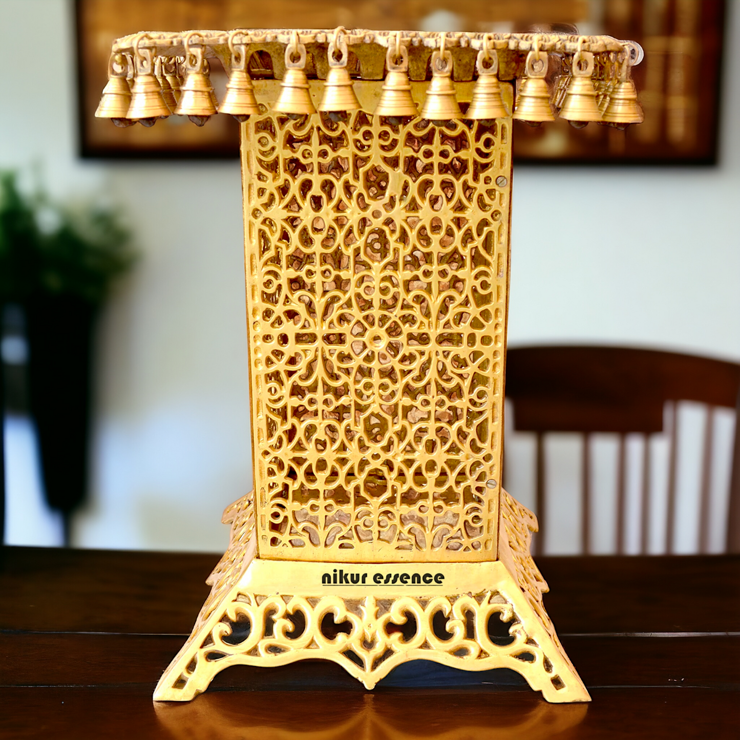 Large Chowki with Bells Solid Brass - 20 inches Nikuressence