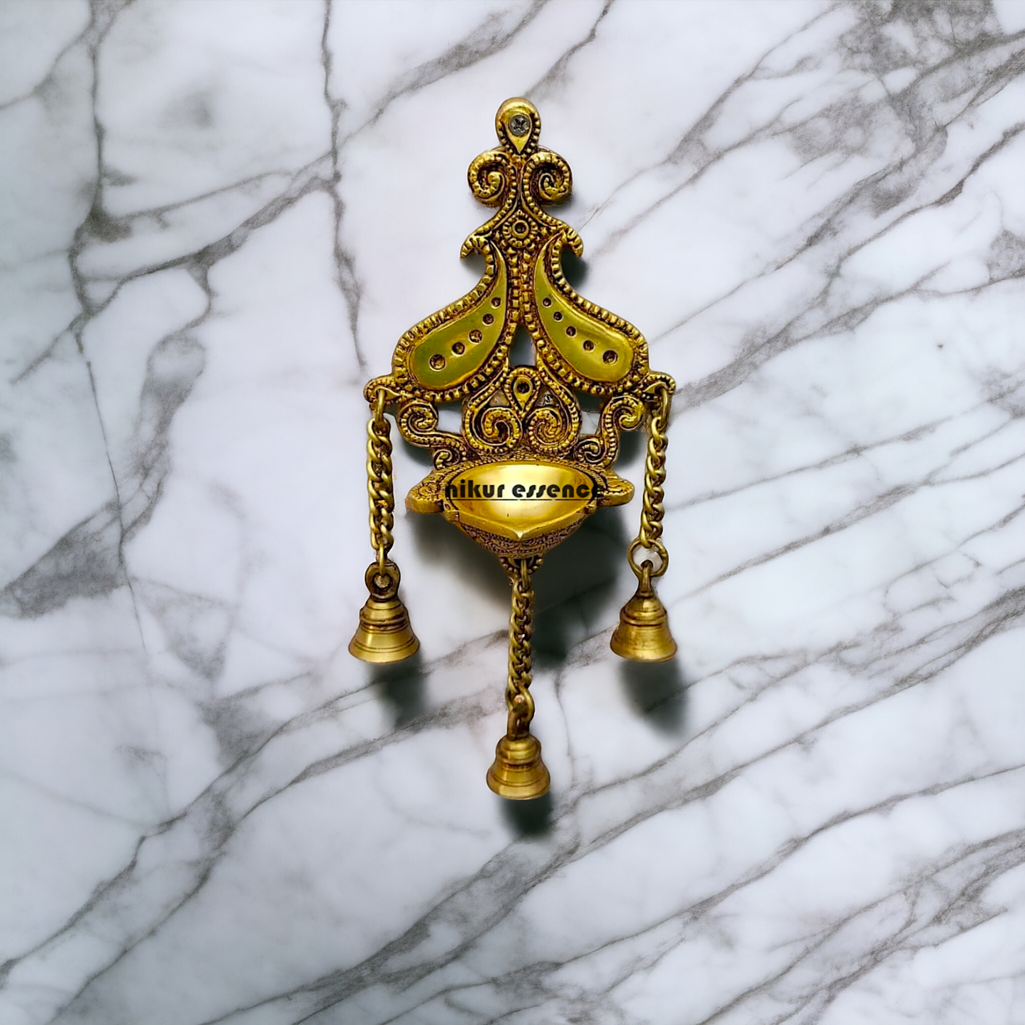 Diya Wall hanging with Bells Brass - 12 inches Nikuressence