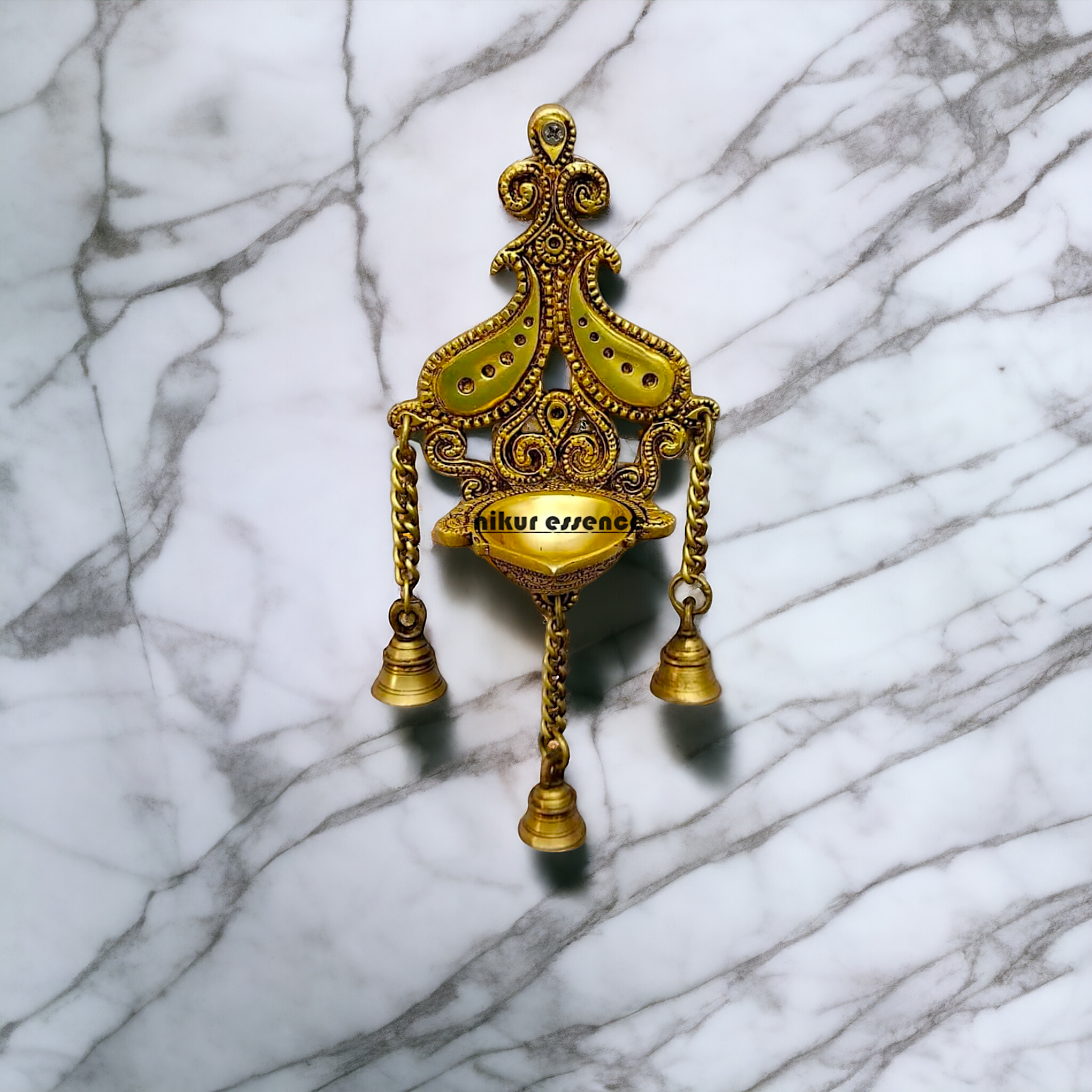 Diya Wall hanging with Bells Brass - 12 inches Nikuressence