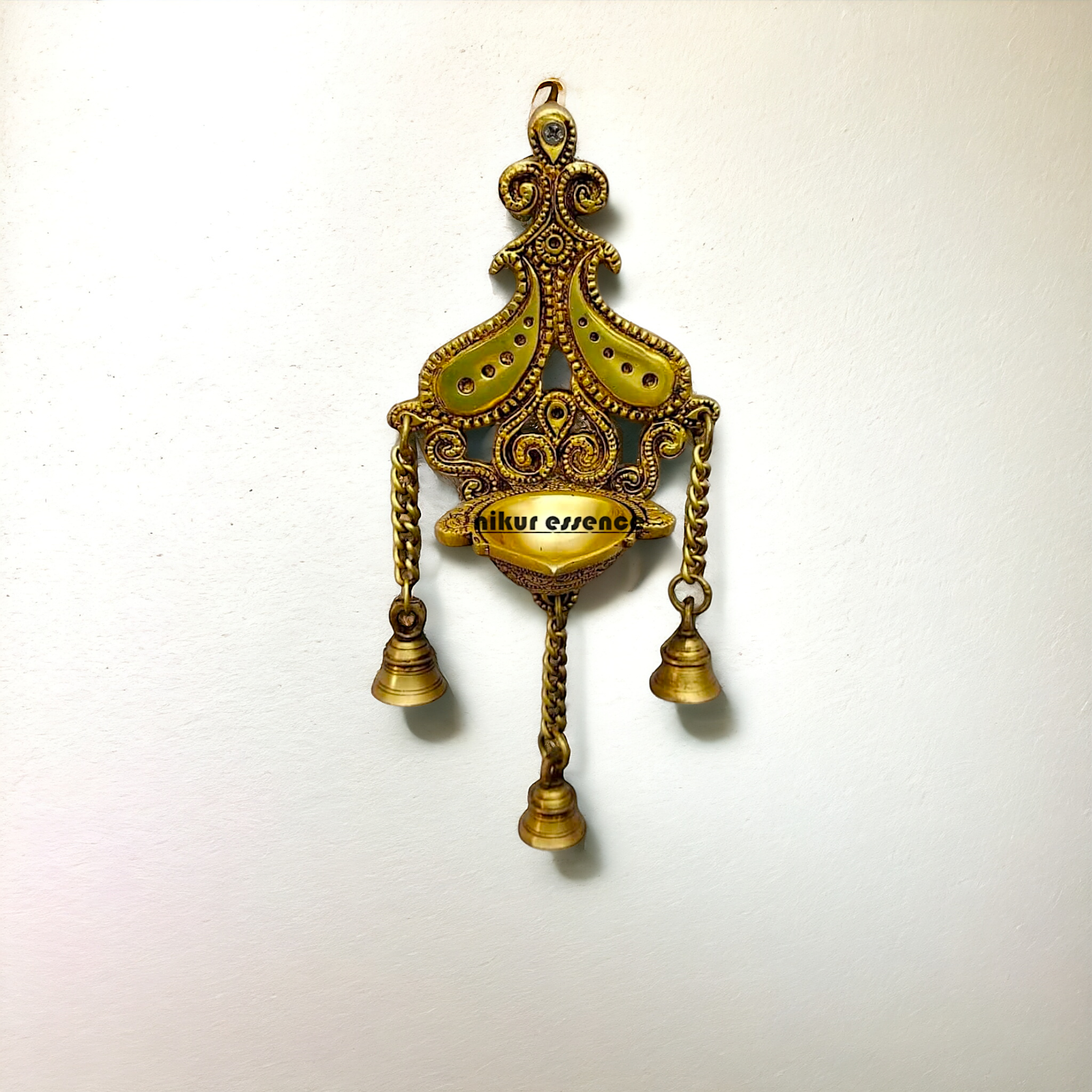 Diya Wall hanging with Bells Brass - 12 inches Nikuressence