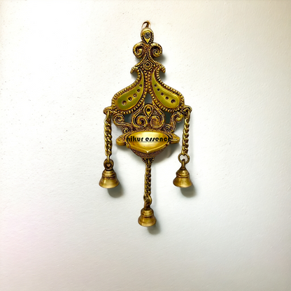 Diya Wall hanging with Bells Brass - 12 inches Nikuressence