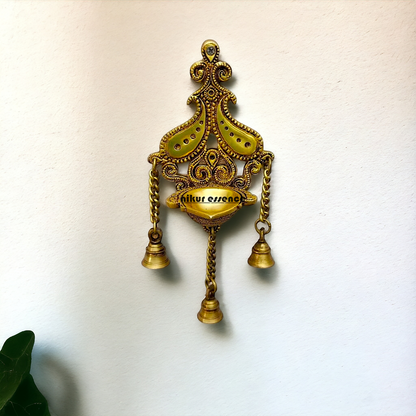 Diya Wall hanging with Bells Brass - 12 inches Nikuressence