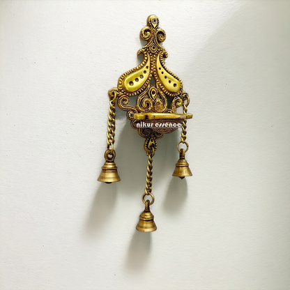 Diya Wall hanging with Bells Brass - 12 inches Nikuressence