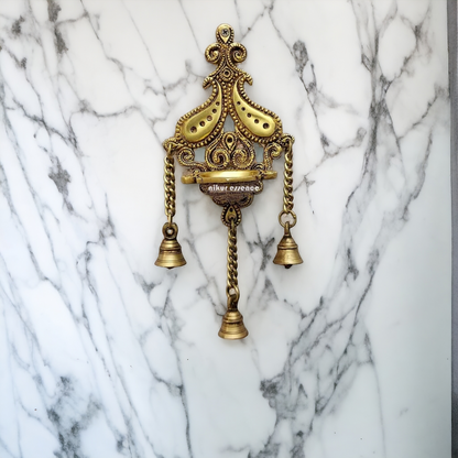 Diya Wall hanging with Bells Brass - 12 inches Nikuressence