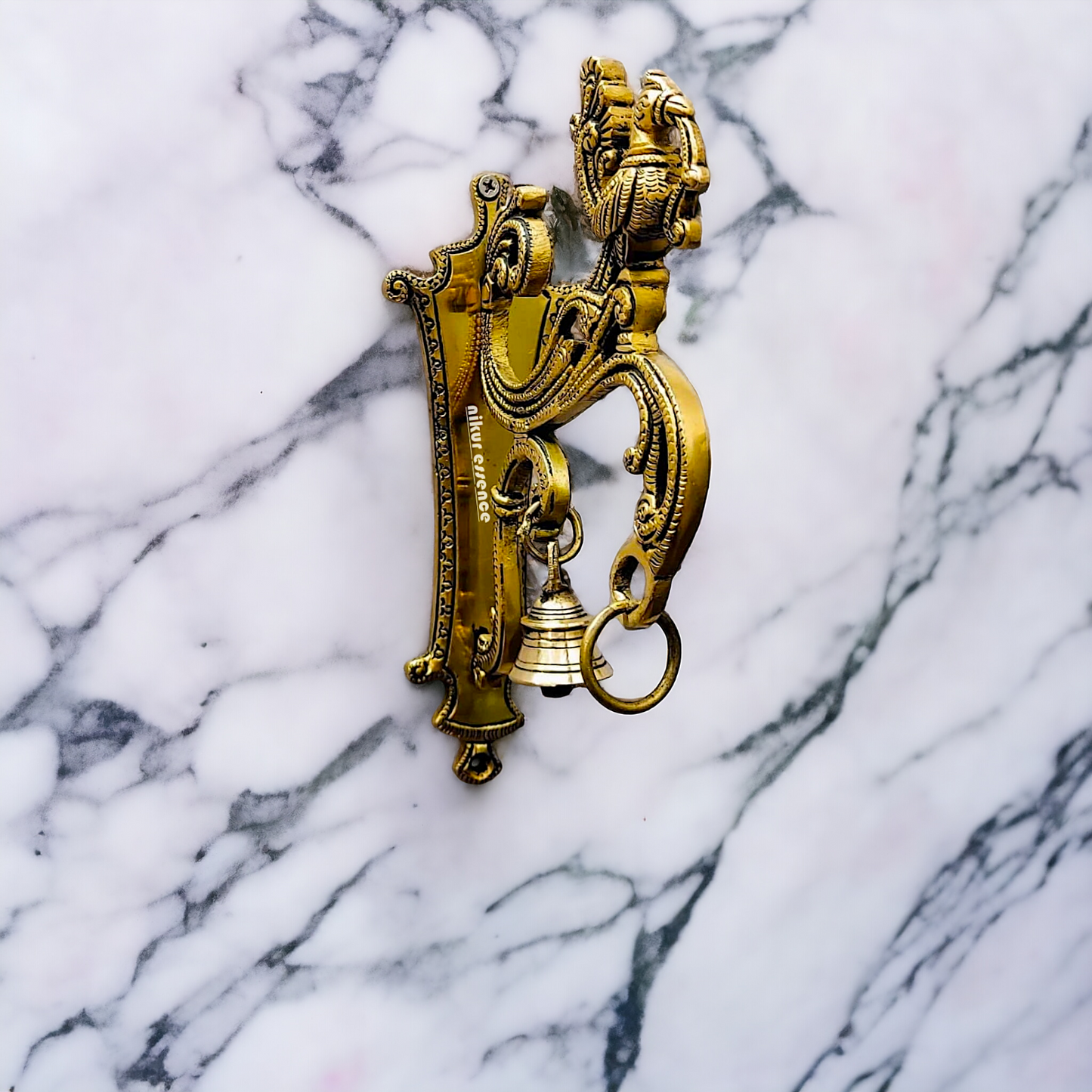 Peacock wall Hanging bracket with Bells Brass - 8.5 inches Nikuressence